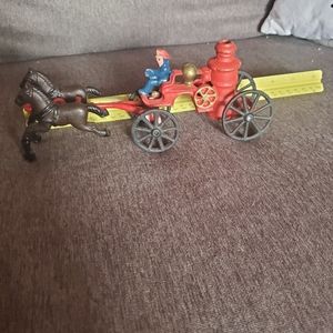 Vintage Iron fireman fire pumper wagon and horses!